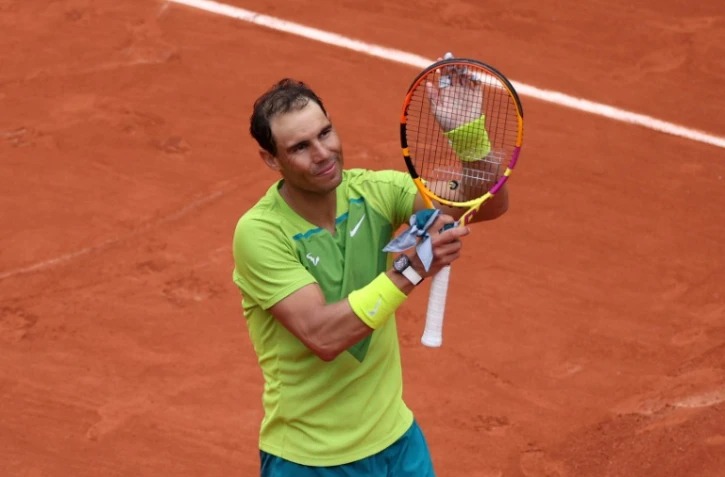 Rafael Nadal après sa victoire contre l'Australien Jordan Thompson sur le court Philippe-Chatrier de Roland-Garros à Paris le 23 mai 2022 