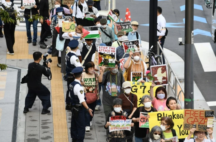 Manifestation contre la guerre Israël-Gaza, avant une réunion des chefs de la diplomatie des pays du G7, le 7 novembre 2023 à Tokyo, au Japon