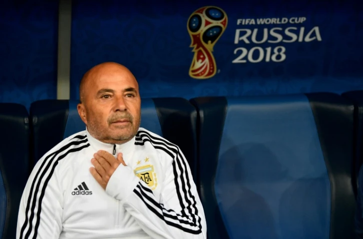 Le sélectionneur de l'Argentine Jorge Sampaoli lors du match contre le Nigeria, le 28 juin 2018 à Saint-Pétersbourg