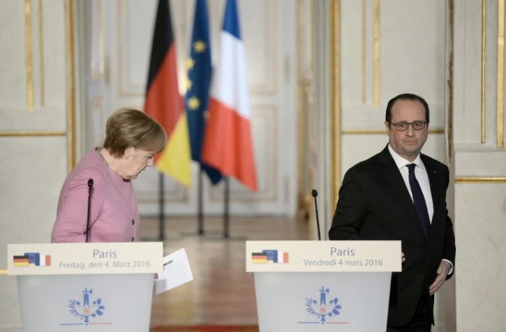 La chancelière Angela Merkel et le président français François Hollande à l'Elysée à Paris, le 4 mars 2016