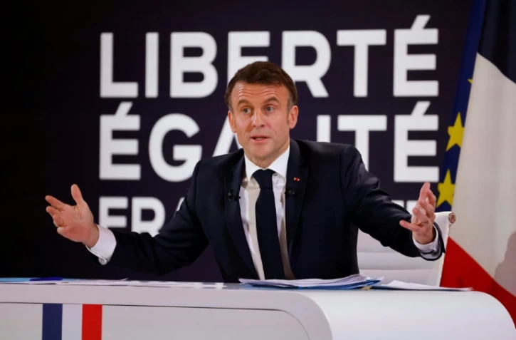 Le président Emmanuel Macron lors d'une conférence de presse, le 16 janvier 2024 à l'Elysée, à Paris.