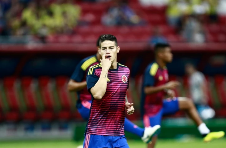 Le meneur de jeu de la Colombie James Rodriguez à l'échauffement avant le match contre la Pologne à Kazan, le 24 juin 2018
