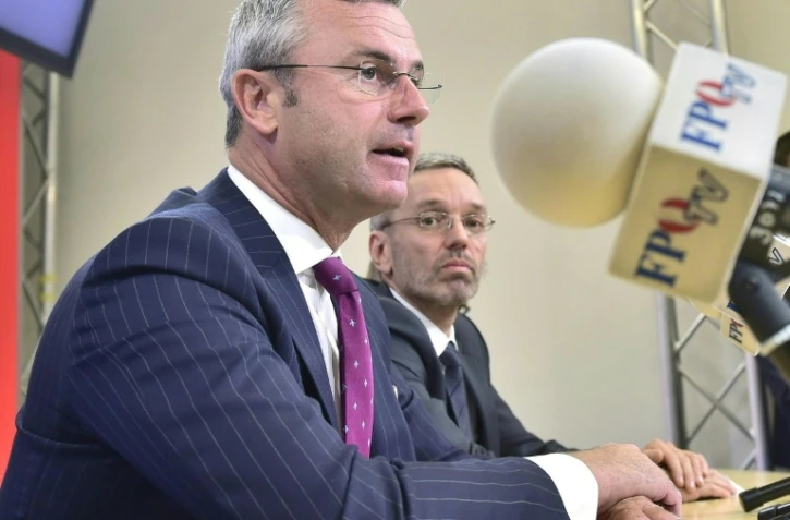 Norbert Hofer, ministre des Transports et nouveau chef désigné du FPO autrichien lors d'une conférence de presse à Vienne le 20 mai 2019