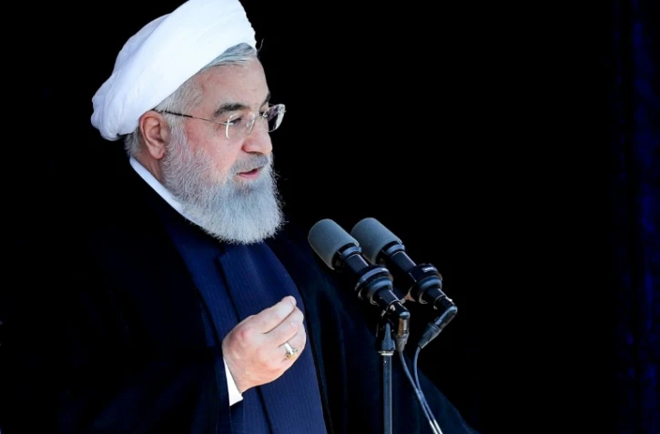 Une photo fourni par la présidence iranienne montre le président Hassan Rohani s'exprimant à Sabzevar, dans le nord-out de l'Iran, le 6 mai 2018