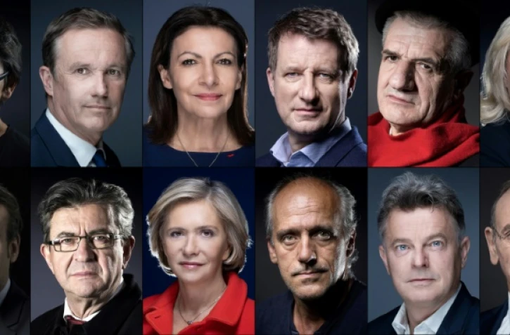 (de g à d) Nathalie Arthaud, Nicolas Dupont-Aignan, Anne Hidalgo, Yannick Jadot, Jean Lassalle, Marine Le Pen, Emmanuel Macron, Jean-Luc Mélenchon, Valérie Pécresse, Philippe Poutou, Fabien Roussel et Eric Zemmour