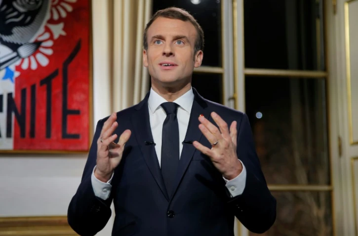 Le président français Emmanuel Macron lors de ses voeux pour 2019 à l'Elysée à Paris