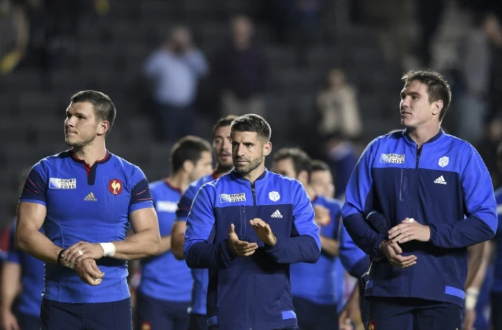 Les joueurs du XV de France, vainqueurs du Canada dans la poule D du Mondial de rugby, le 1er octobre 2015 Ă Milton Keynes