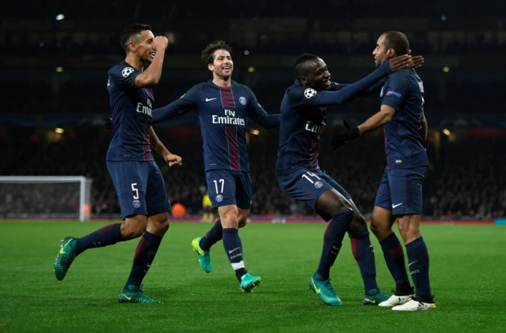 Les Parisiens en liesse après l'égalisation face à Arsenal signée Lucas Moura, le 23 novembre 2016 en Ligue des champions