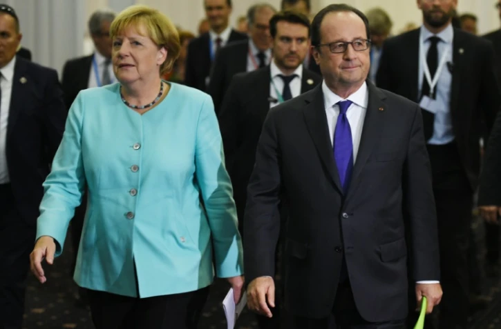 La chancelière allemande, Angela Merkel et le président français, François Hollande, le 16 septembre 2016 à Bratislava