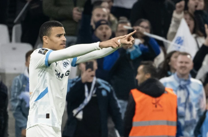 L'attaquant anglais de l'OM, Mason Greenwood, après son but contre Nantes lors de la 24e journée de L1, le 2 mars 2025 à Marseille 