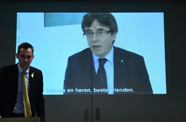 Le discours de Carles Puigdemont lors de la réception du nouvel an du parti nationaliste flamand belge Nouvelle Alliance flamande, le 30 janvier 2018 à Louvain