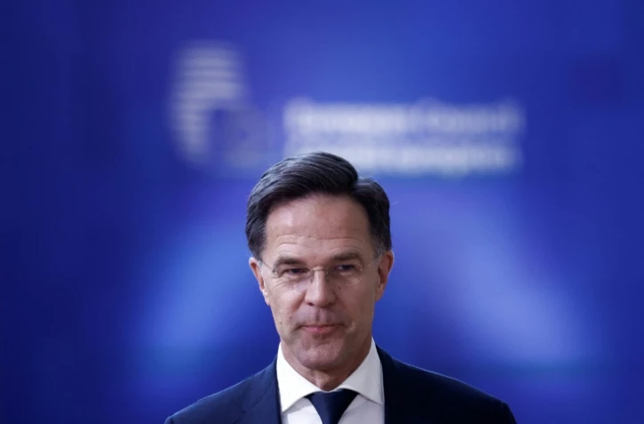 L'ex-Premier ministre néerlandais et nouveau secrétaire général de l'Otan Mark Rutte, le 17 avril 2024 au Conseil européen, à Bruxelles