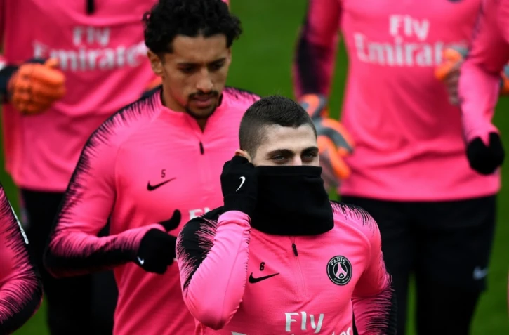 Le milieu de terrain italien du PSG Marco Verratti lors d'un entraînement, le 8 février 2019 au Camp des loges