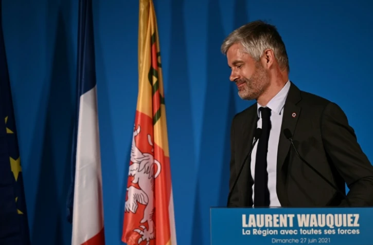 Laurent Wauquiez lors d'une conférence de presse après le second tour des élections régionales, à Lyon, le 27 juin 2021