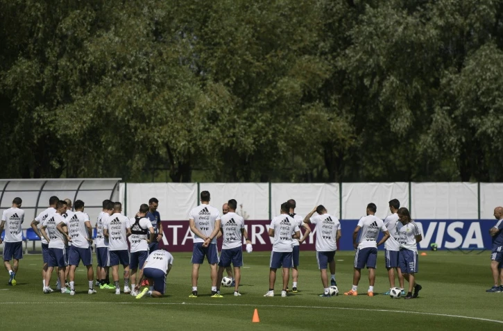 L'équipe d'Argentine à l'entraînement, le 23 juin 2018 à Bronnitsy, dans la région de Moscou 