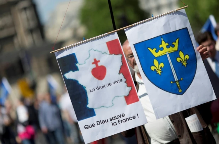 Des membres de Civitas lors d'une manifestation Ă Paris, le 10 mai 2015