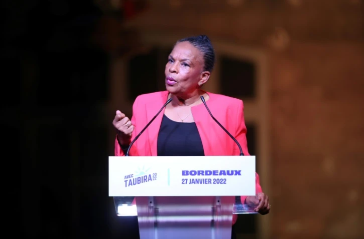 Christiane Taubira, candidate à l'élection présidentielle française, en meeting à Bordeaux le 27 janvier 2022
