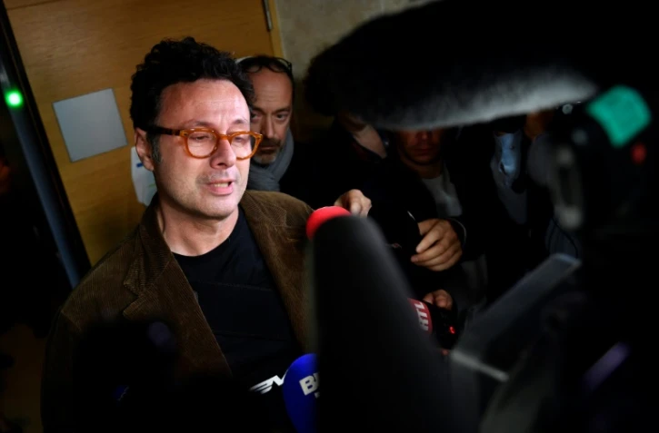 Gildo Pallanca, le fils d'Hélène Pastor, s'adresse à la presse après le procès pour assassinat du gendre de la milliardiaire monégasque, le 17 octobre 2018, à Aix-en-Provende