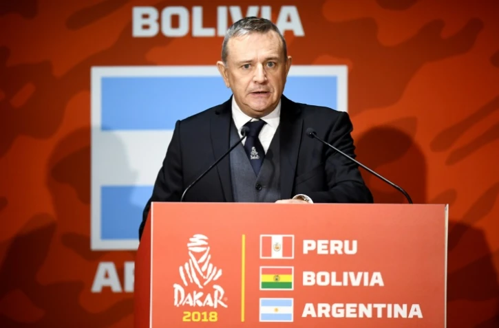 Etienne Lavigne, le patron du rallye-raid Dakar, en conférence de presse, le 22 janvier 2017 à Paris