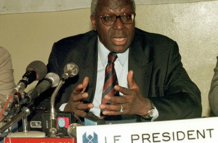 Lamine Diack, alors président de l'IAAF en conférence de presse, le 25 novembre 2018 à Dakar 