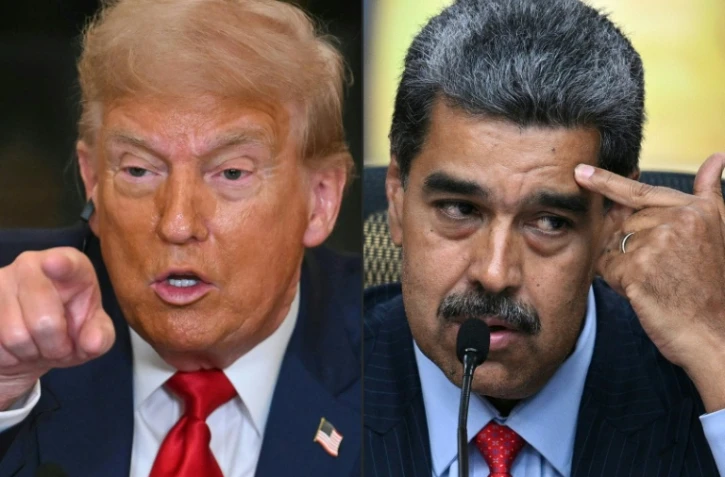 Montage réalisé le 7 août 2025 montrant le président américain Donald Trump (g), à Washington, et son homologue vénézuélien Nicolas Maduro, à Caracas