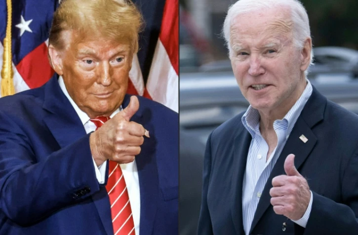 Montage photos du 6 mars 2024 de Donald Trump et de Joe Biden