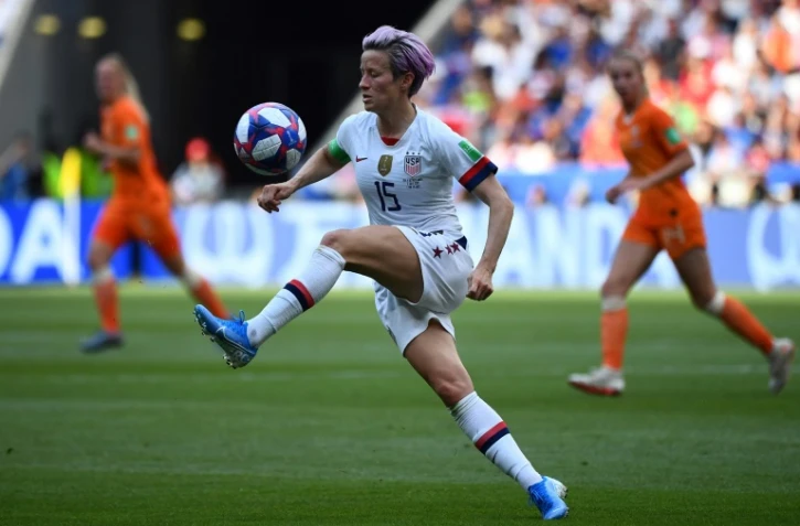 Megan Rapinoe, l'une des figures emblématiques du football féminin, lors de la finale de la coupe du monde 2019 en France, le 7 juillet à Lyon.  