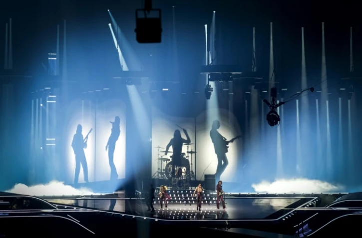 Le groupe de rock italien Måneskin jouent leur titre Zitti E Buoni durant une répétition pour la deuxième demi-finale de l'Eurovision à Rotterdam le 15 mai 2021