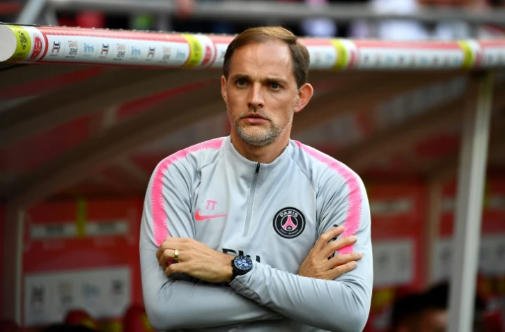 L'entraîneur du PSG, Thomas Tuchel, suit le match contre Reims en L1 au stade Auguste-Delaune, le 24 mai 2019