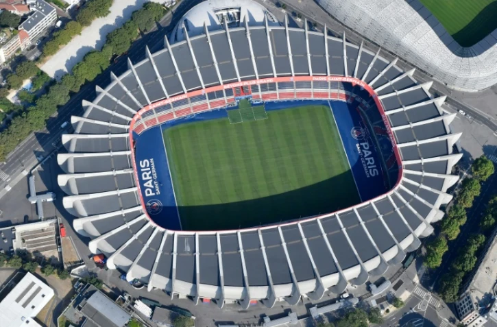 Vue aérienne du Parc des Princes le 14 juillet 2018 à Paris