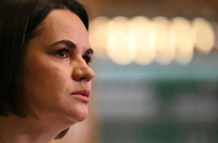 La cheffe de file de l'opposition bélarusse en exil Svetlana Tikhanovskaïa, lors d'un entretien avec l'AFP le 9 janvier 2025 à Varsovie
