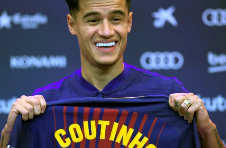 Le milieu de terrain offensif brésilien Phillippe Coutinho lors de sa présentation par le FC Barcelone, le 8 janvier 2018 à Barcelone