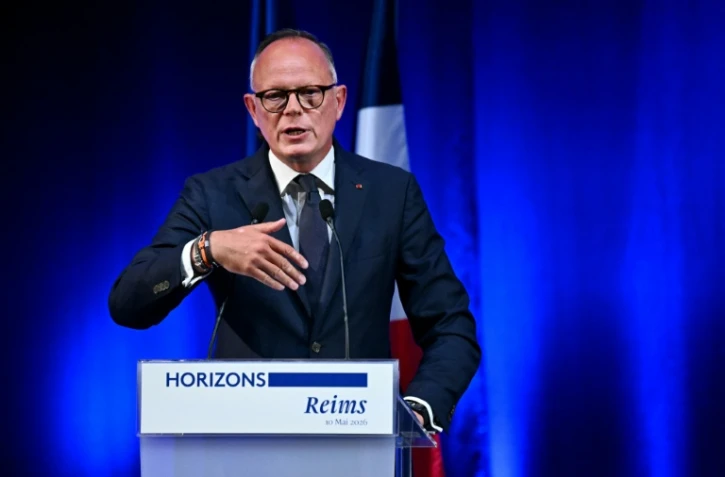Le président du parti Horizons et candidat à la présidentielle, Edouard Philippe, s'adresse aux cadres de son parti à Reims 