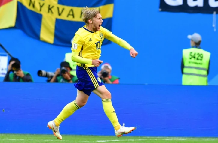 Le milieu de terrain suédois Emil Forsberg buteur lors du match face à la Suisse à Saint Pétersbourg le 3 juillet 2018 au Mondial
