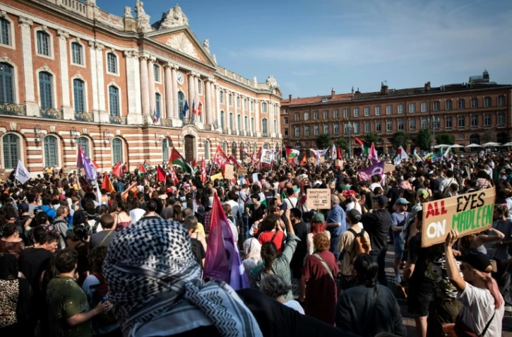 Manifestation de soutien aux militants à bord d'un bateau intercepté par les forces israéliennes en route pour Gaza, à Toulouse, le 9 juin 2025