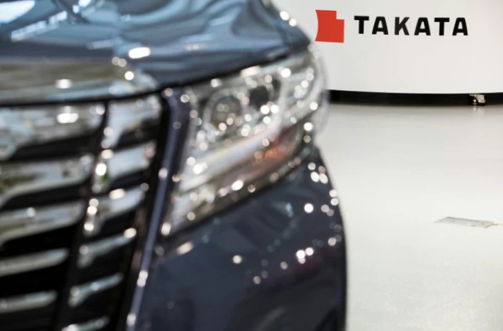Le logo du fabricant japonais d'airbags Takata, qui a fait faillite, Ă Tokyo le 23 juin 2017