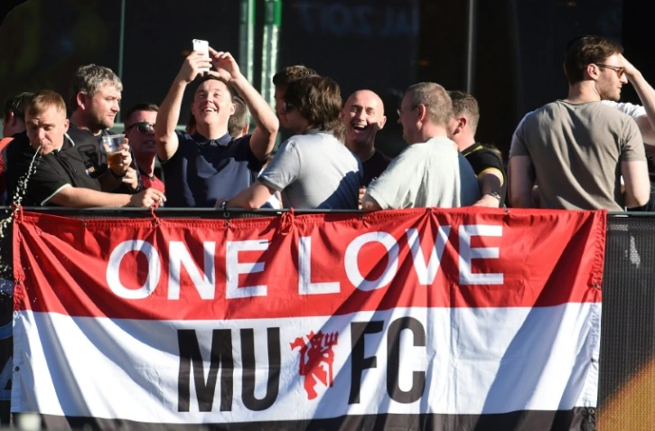 Les supporters de Manchester United dans les tribunes de la Friends Arena de Solna, à quelques heures de la finale contre l'Ajax, le 24 mai 2017