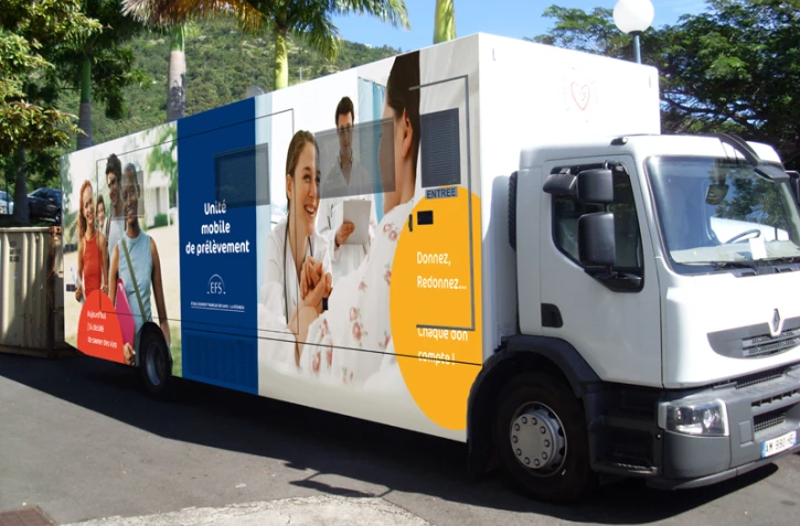 Unité mobile de prélèvement de l'établissement français du sang (Photo D.R.)