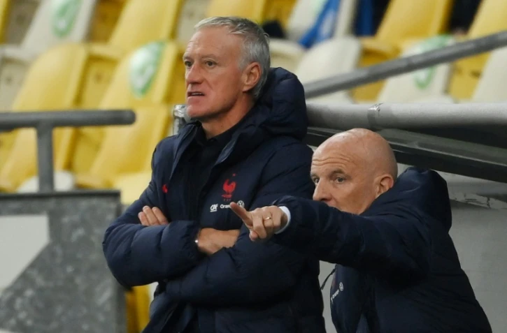 Guy Stephan, l'entraîneur-adjoint du sélectionneur de l'équipe de France Didier Deschamps, lors du match contre l'Ukraine, le 4 septembre 2021 au Stade de France, comptant pour les éliminatoires de la Coupe du monde 2022 au Qatar