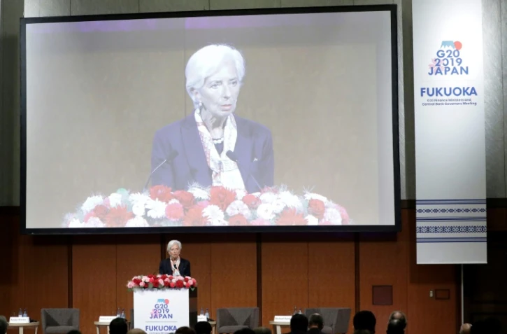 Christine Lagarde, directrice générale du Fonds monétaire international (FMI), lors d'un séminaire du G20, le 8 juin 2019 à Fukuoka (Japon)
