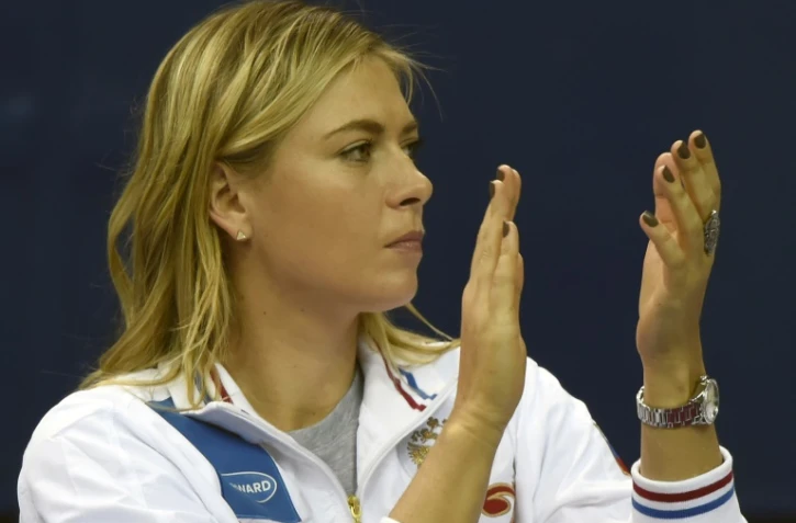 La Russe Maria Sharapova après un point lors du premier match de Fed Cup face aux Pays-Bas, le 6 février à Moscou