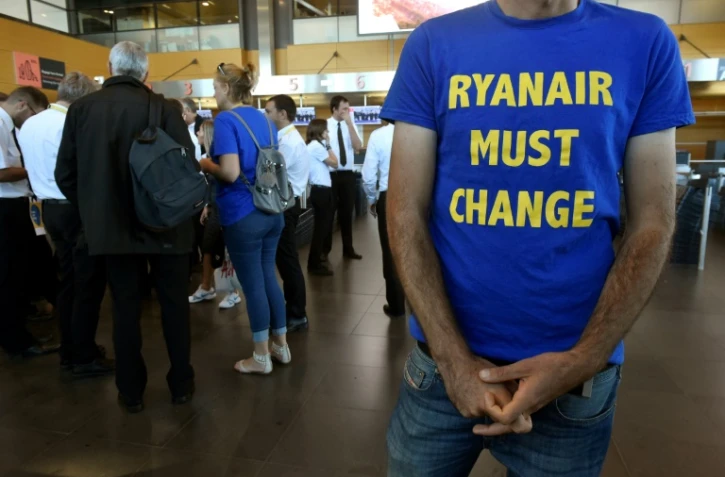 Les pilotes de Ryanair en grève à l'aéroport de Charleroi en Belgique, le 10 août 2018