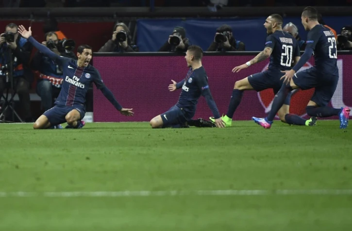 Le PSG vainqueur du Barça, avec Angel Di Maria, double buteur, en Ligue des champion, le 14 février 2017 au Parc des Princes