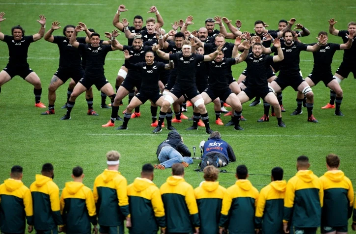 Le haka des All Blacks, avant leur match contre l'Australie le 11 octobre 2020 à Wellington