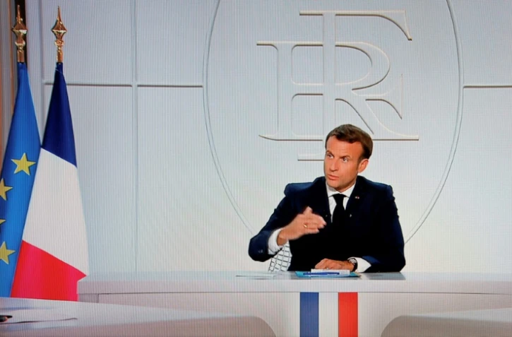 Le président Emmanuel Macron lors d'une interview télévisée depuis l'Elysée sur la situation de l'épidémie de coronavirus en France, le 14 octobre 2020 à Paris
