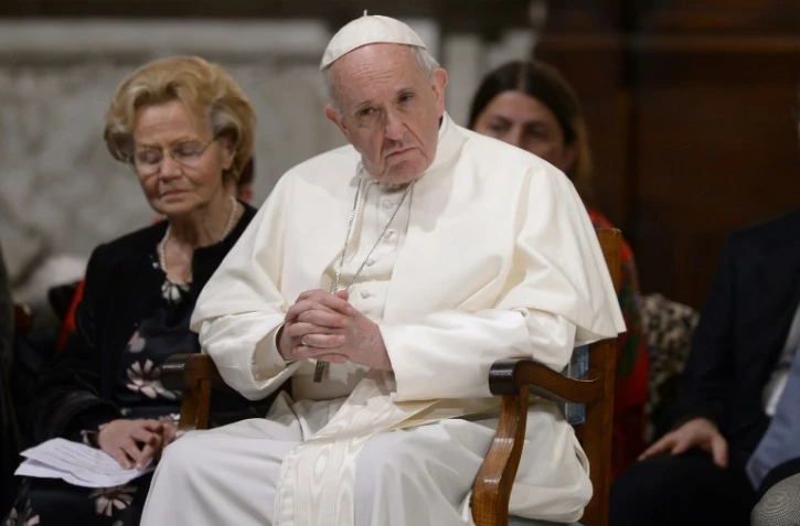 Le pape François en visite auprès de la communauté catholique Sant'Egidio qui fête cette année ses cinquante ans à Rome, le 11 mars 2018