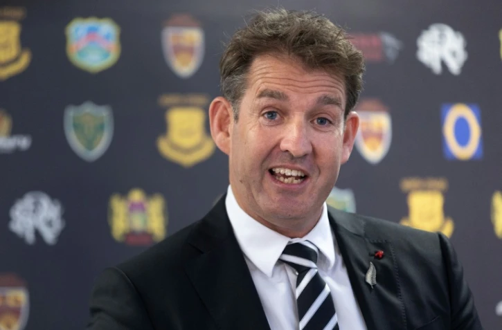 Mark Robinson, directeur-général de la Fédération néo-zélandaise de rugby, lors de l'assemblée générale de la fédération, le 29 avril 2021 à Wellington
