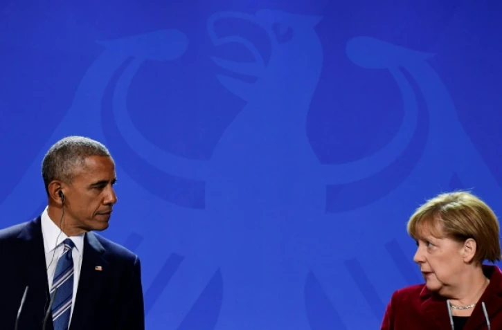Barack Obama et Angela Merkel, lors d'une conférence de presse, à Berlin