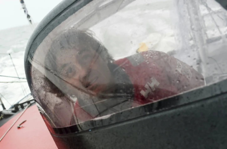 Le navigateur français Yannick Bestaven, à bord de son monocoque "Maître Coq IV", le 7 octobre 2020 au large de La Rochelle