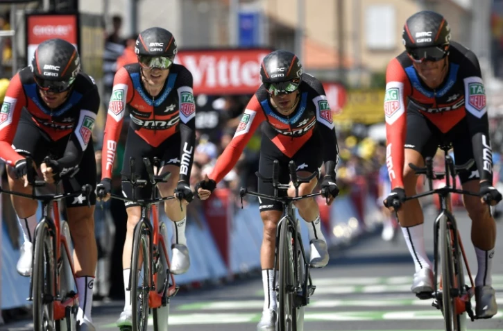 L'équipe américaine BMC lors du contre-la-montre par équipes, le 9 juillet 2018 à Cholet